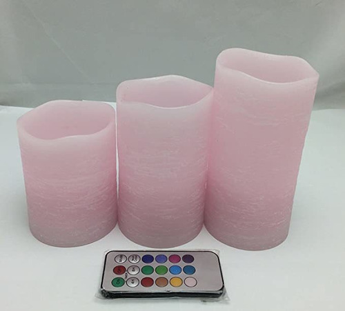 Juego De 3 Velas Led Sin , Color Rosa, Con Cont