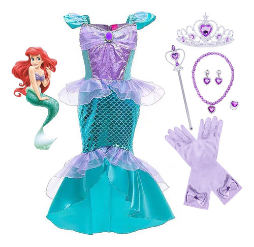 Vestido De Sireniña Ariel Princesa De Navidad Y Accesorios