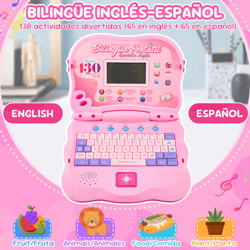 Computadora Laptop Niño Juguete Didáctica Español Ingles 130 Color Rosa