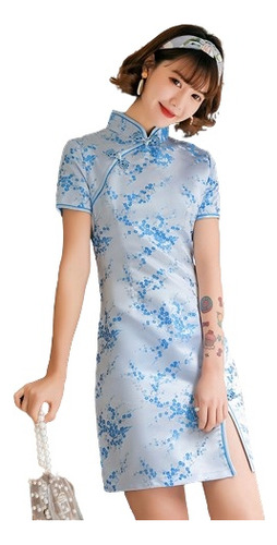 Vestido Corto Estilo Chino Cheongsam De Primavera Y Verano