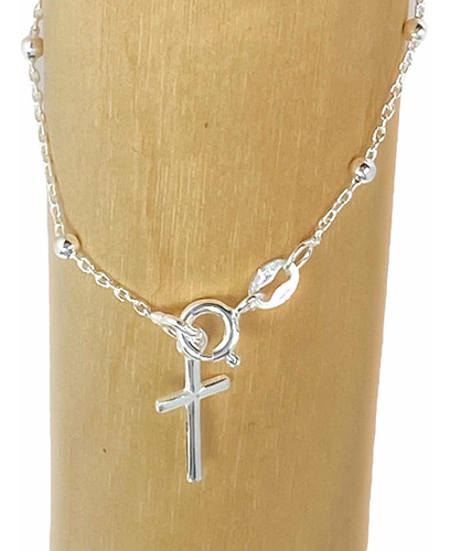 Imagen 5 de 8 de Pulsera Denario De Plata 925 Con Dije De Cruz (arg60020)