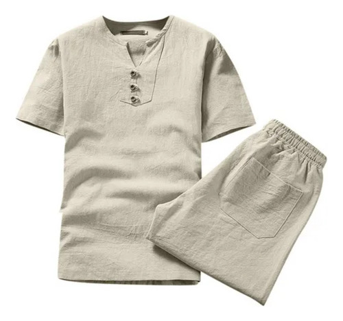 Conjunto De Lino De Algodón Para Hombre, Camiseta De Manga