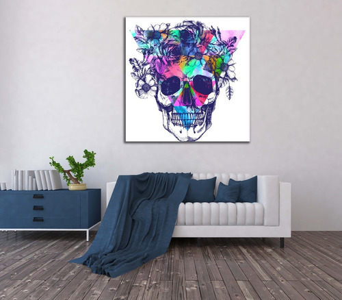 Cuadros Vanguardista Canvas Calavera Con Flores