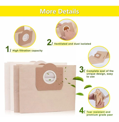 5 Bolsas Papel Para Aspiradora Karcher Wd3/se4001/nt20