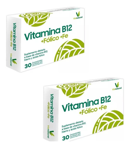 Vitamina B12 1000 Mcg + Fólico + Hierro Via Natural X2 Vegan