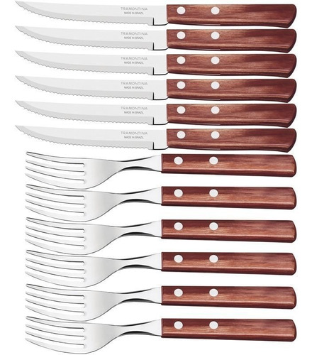 Faqueiro Polywood Churrasco Inox Tramontina Madeira 12 Peças