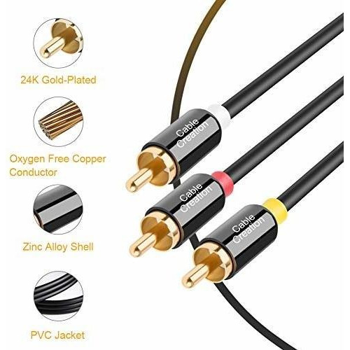 Cable Rca Para Audio Y Video Color Negro De 3 Metros