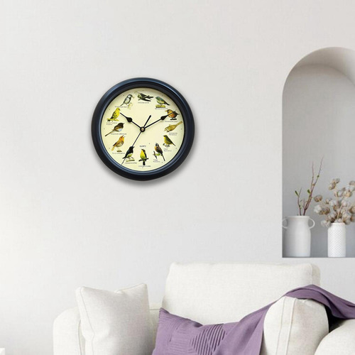 Reloj Musical Con Sonido De Pared Para Pájaros, Negro 32cm