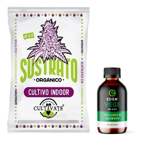 Sustrato Cultivate Indoor 25lts Con Edén Vege 500cc