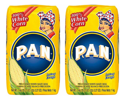 2 Harina Pan Precocida Maíz Blanco Sin Gluten 1kg C/u Arepas