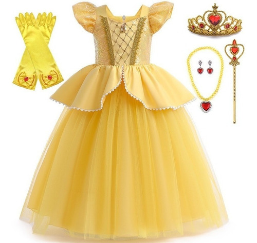 Xlm Vestido De Princesa Bella Disfraz Beauty Y Beast Para Niños Navidad Cumpleaños Cosplay Fiesta Halloween