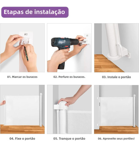 Portão Bebê Retrátil 140 X 86cm Branco Furação / Adesivo
