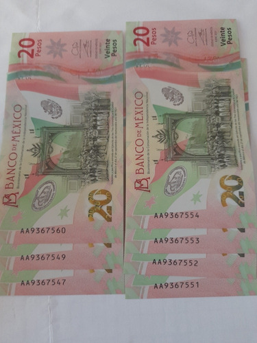 Nuevo Billete Conmemorativo De 20 Pesos Mexicanos (7 Pack)