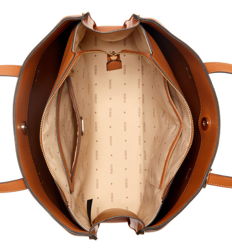 Bolso Guess Meridian Girlfriend Tote Coñac Con Bolsillos