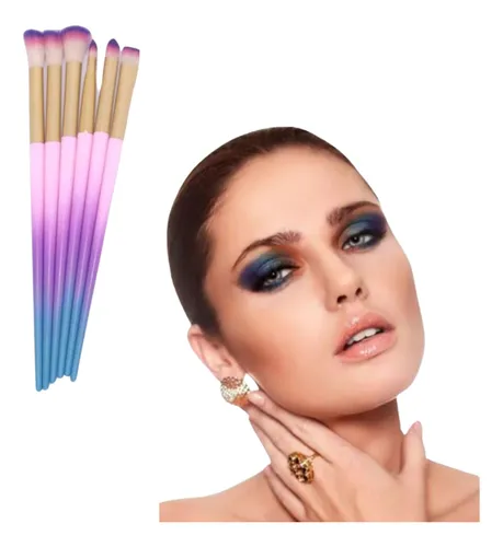 Set X 6 Brochas Mango Arcoíris Brillos Maquillaje Pinceles