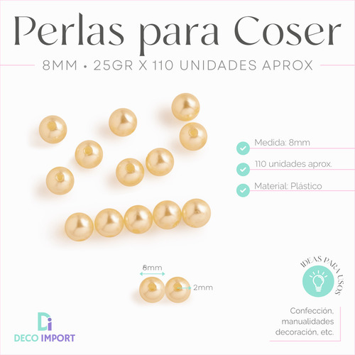 Perlas Para Coser 8mm X110u 25g Plásticas Cuentas Mostacilla