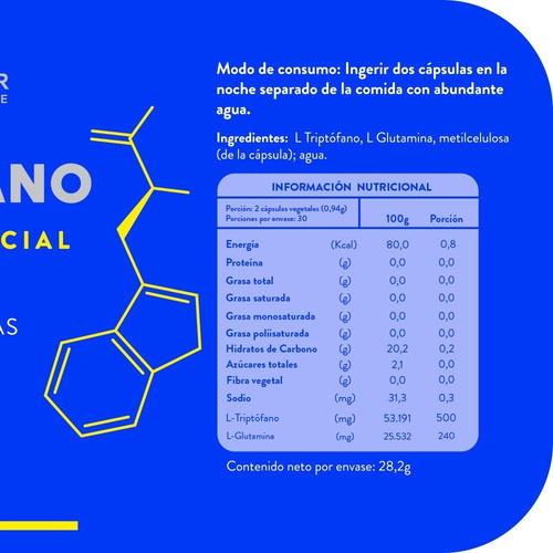Imagen 2 de 3 de L-triptofano Om 500mg 60 Caps. | Ortomolecular
