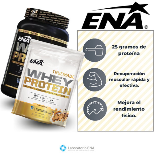 Suplemento en polvo ENA Sport True Made Whey Protein proteínas sabor cookies & cream en pote de 930g
