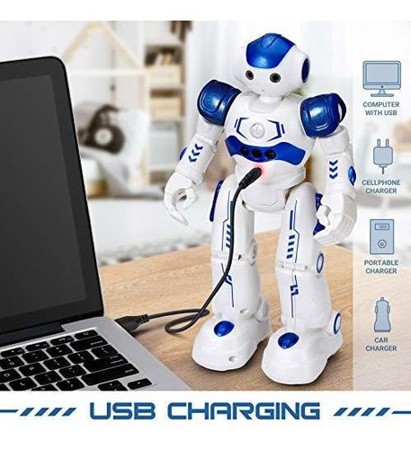 Robot Con Control Remoto Gestos Programables Blanco Y Azul