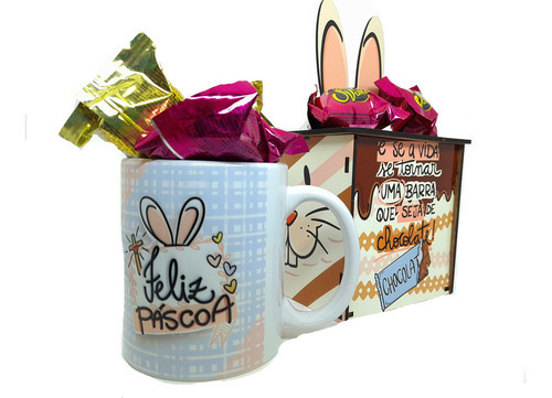 Kit Caixa Feliz Páscoa Com Caneca Personalizada + Bombons