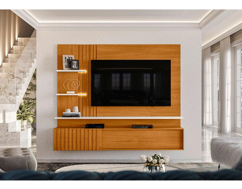 Estante Home Theater Suspenso Atena Cinamomo Off White
