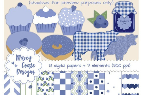 Kit De Papel Imagenes Digital Cupcakes Dulces Azul 410191