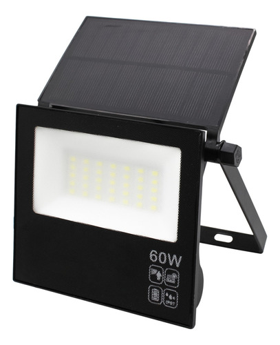 Refletor Solar Led 60w Placa Prova Dágua Dobrável Ajustável Carcaça Preto Luz Branco-frio
