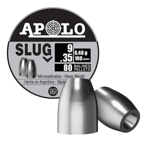 Balines Apolo Slug 9 Mm .35 Punta Hueca 100 Gr Lata X 80 Pcp