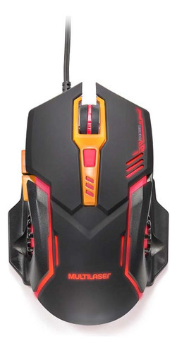 Mouse Gamer Multilaser 2400dpi Preto E Laranja Efeito De Luz