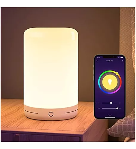 Ankee Lámpara de mesa inteligente de madera maciza con bombilla LED  inteligente WiFi y puerto de carga USB, lámpara de escritorio funciona con  Google