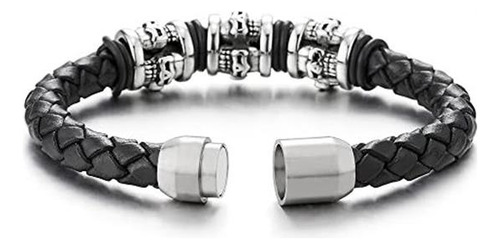Coolsteelandbeyond Pulsera De Cuero Trenzado Negro Con Dijes