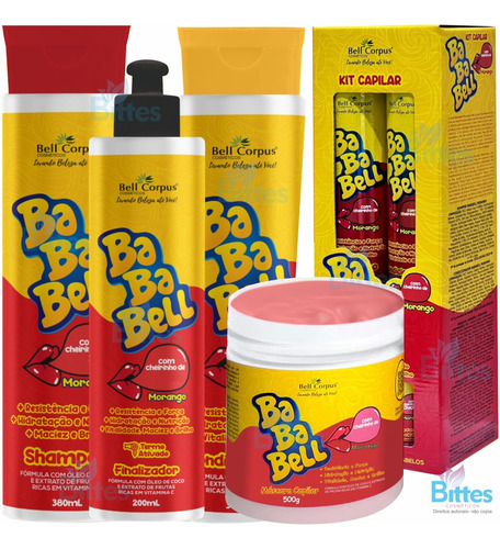 Kit Bababell Morango Bell Corpus Cosméticos Brilho Cabelo