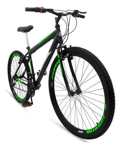 Mountain bike Ello Bike Velox aro 26 21v freios v-brakes câmbios Ltx cor preto/verde com descanso lateral