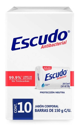 Jabón En Barra Escudo Antibacterial 10 Piezas De 150 Grs C/u