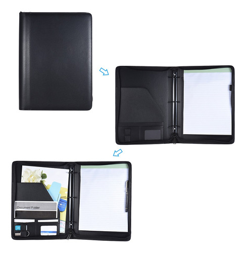Carpeta Multifuncional Cuero Pu A4 Múltiples Bolsillos Negro