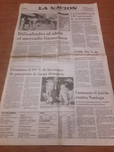 Diario La Nación 5 01 1990 Trenes Noriega Cartel De Medellín