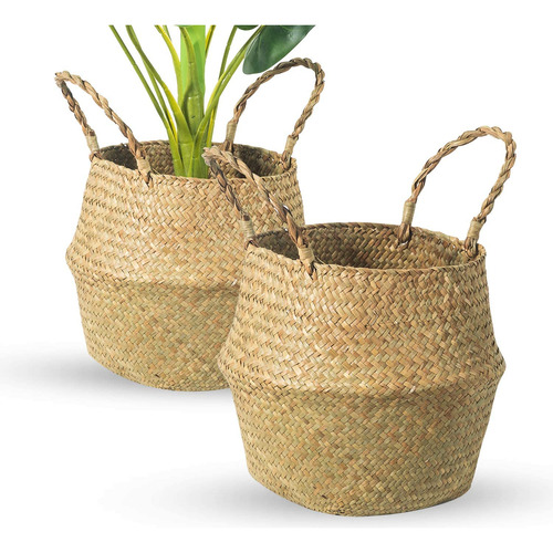 Seagrass Belly Basket, Conjunto De 2 Macetas Tejidas Ma...