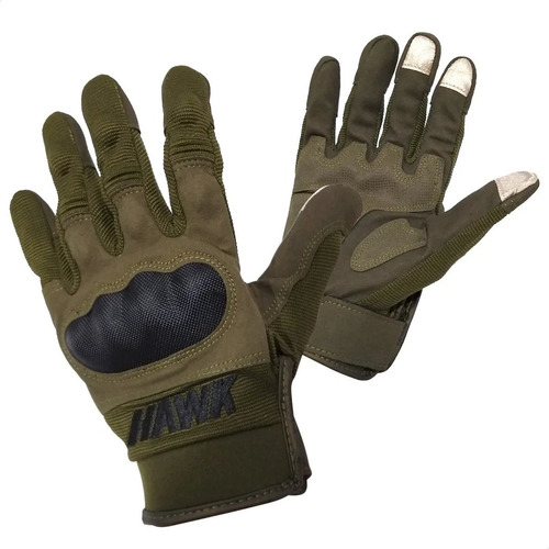 Guantes Moto Protecciones Tactil Touch Hawk Army Verde