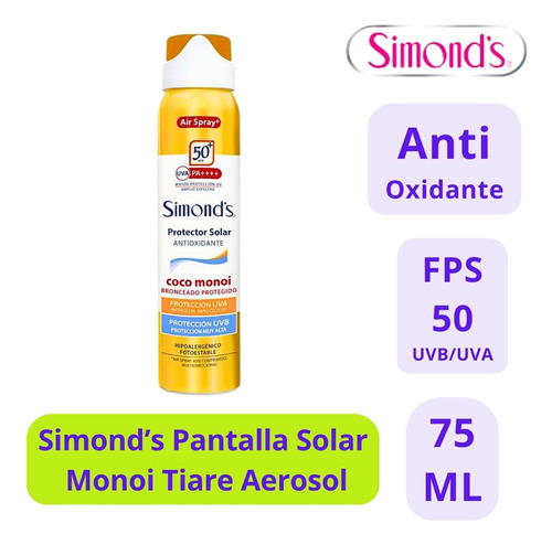 Simond's Solar Spf 50+ Coco Monoi Aerosol 75 Ml - 1uds