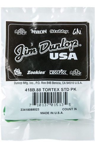 36 Plumillas Dunlop Tortex Standard .88 Verde 418b.88