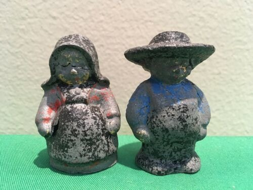 Antique Primitive Metal Amish Family Figures Set Of 2 Man 