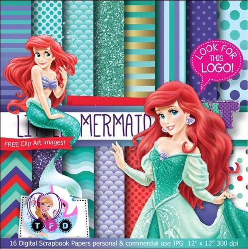 Kit Imprimible Sirenita Princesa Ariel Disney Pack Fondo