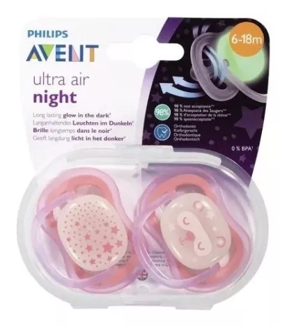 Chupetes Avent Ultra Air Night 0-6 M X2 By Maternelle