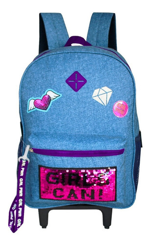 Mochila Escolar De Rodinhas I Believe Unicornio Jeans Clio