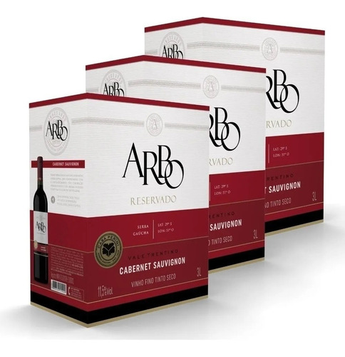 Kit Com 3 Vinhos Casa Perini Arbo Cabernet Bag In Box 3 Lt