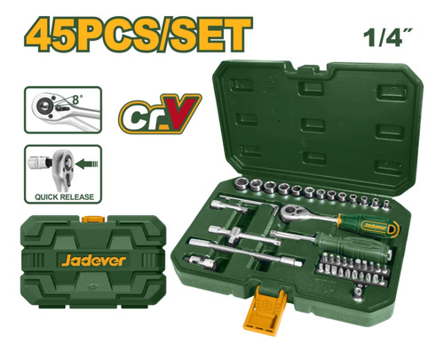 Juego De Dados Y Rachet De 1/4 45pzas Marca Jadever
