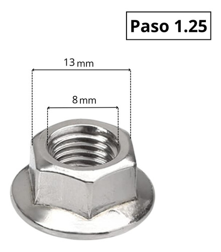 Tuerca Hexagonal Biselada-dentada Inoxidable 8-1.25 10 Uni