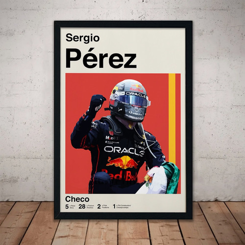 Cuadro Checo Perez F1 51x36 Marco Madera Vidrio Poster Cp02