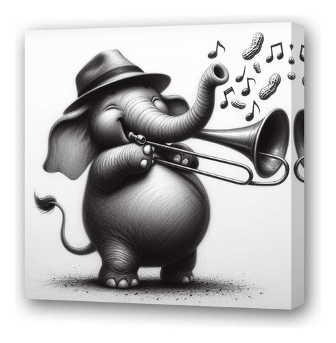 Cuadro 45x45cm Elefante Tocando Trombón Jazz Musica M1