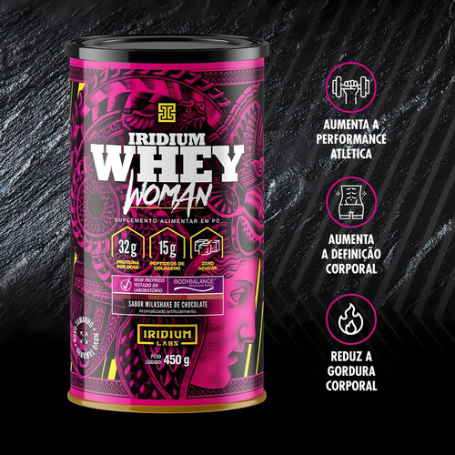 Kit 2x Whey Protein Woman Body Collagen 450g - Iridium Labs Sabor Milk Shake Chocolate